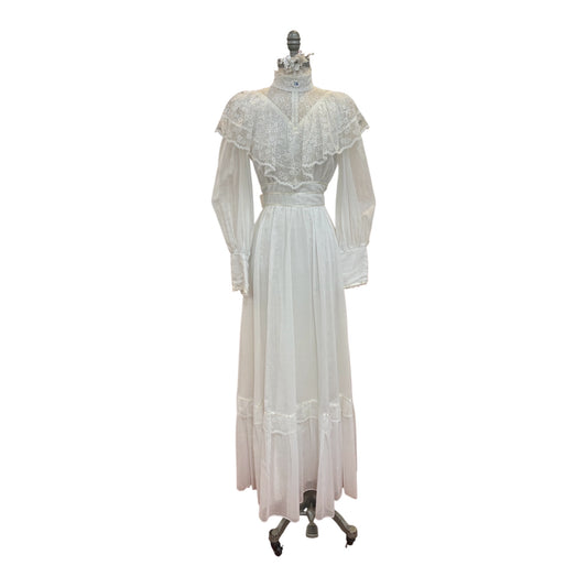 Vintage Candi Jones California White Cotton Voile Full Length Dress with Something Blue Perfect for Wedding or Bridal Shower Size 9