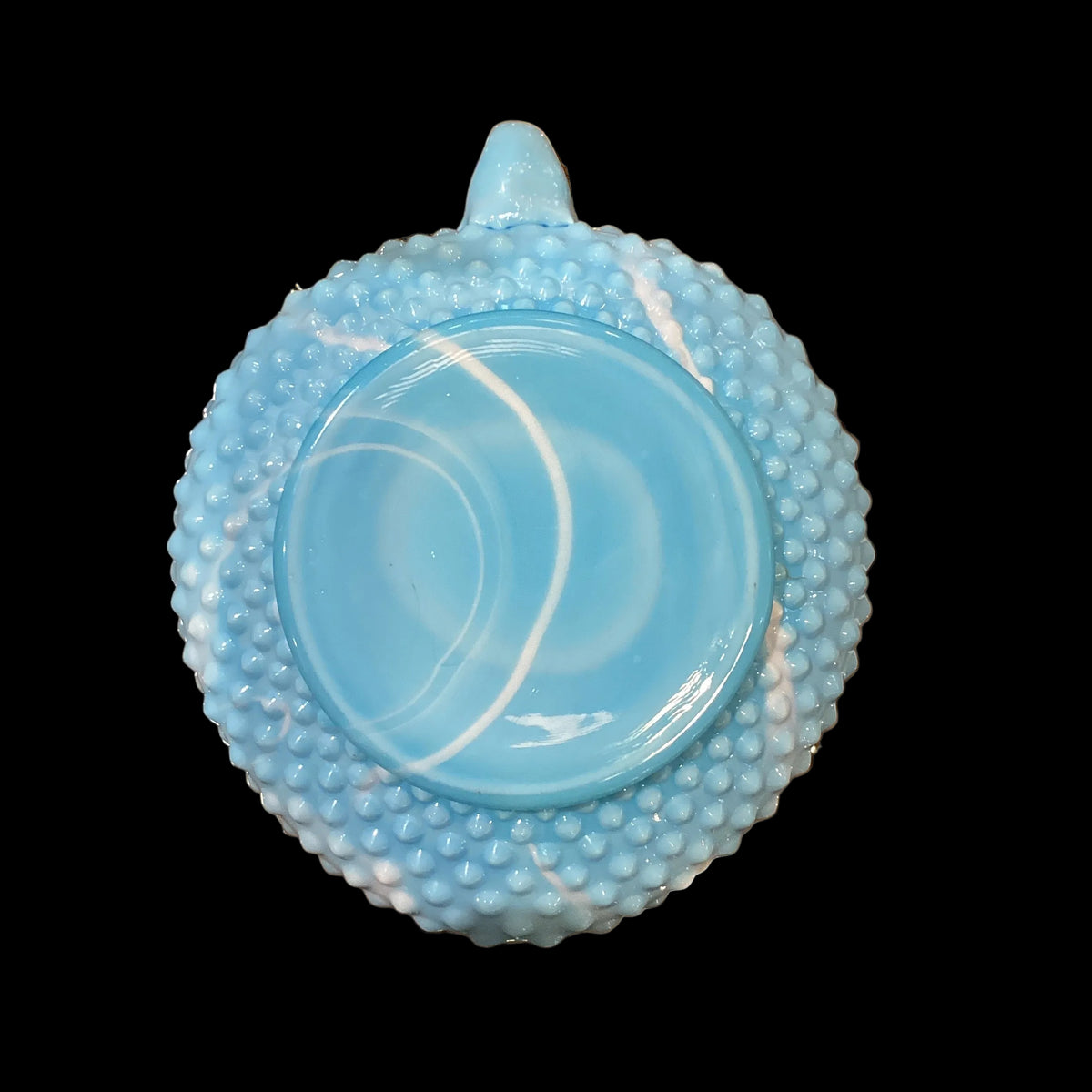 Vintage Fenton Blue Marble Slag Medium Size Hobnail Glass Nappy Bowl with Handle (1pc)
