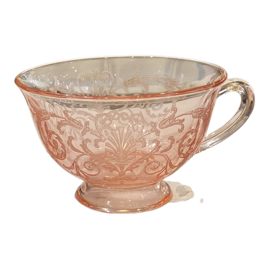 Vintage Pink Depression Glass Tea Cup Versailles Etched Fostoria Glass Company