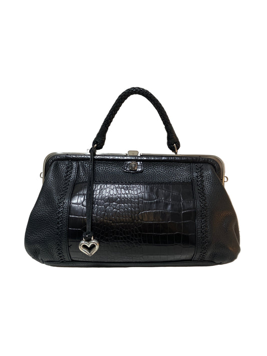Vintage Brighton Black Croc Embossed Leather Convertible Cross Body Kiss Lock Purse
