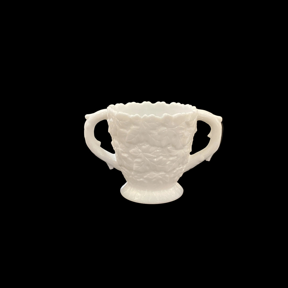 Vintage White Milk Glass Leaf Pattern with Branch Shaped Handles Cream and Sugar Sold as a Set (2pc)