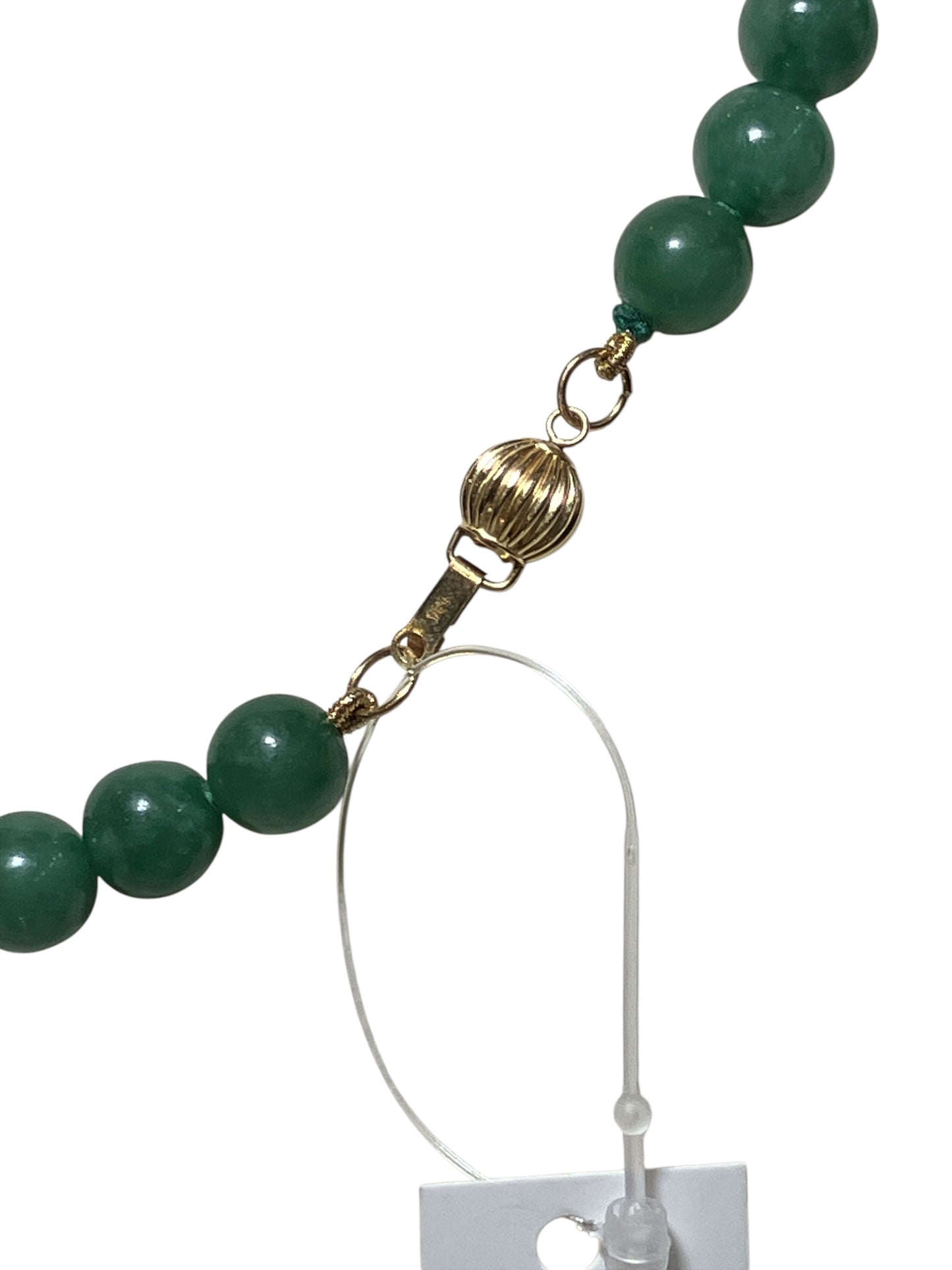 Vintage Genuine Dark Green Jade Strand Necklace 14k Gold Clasp Fine Jewelry