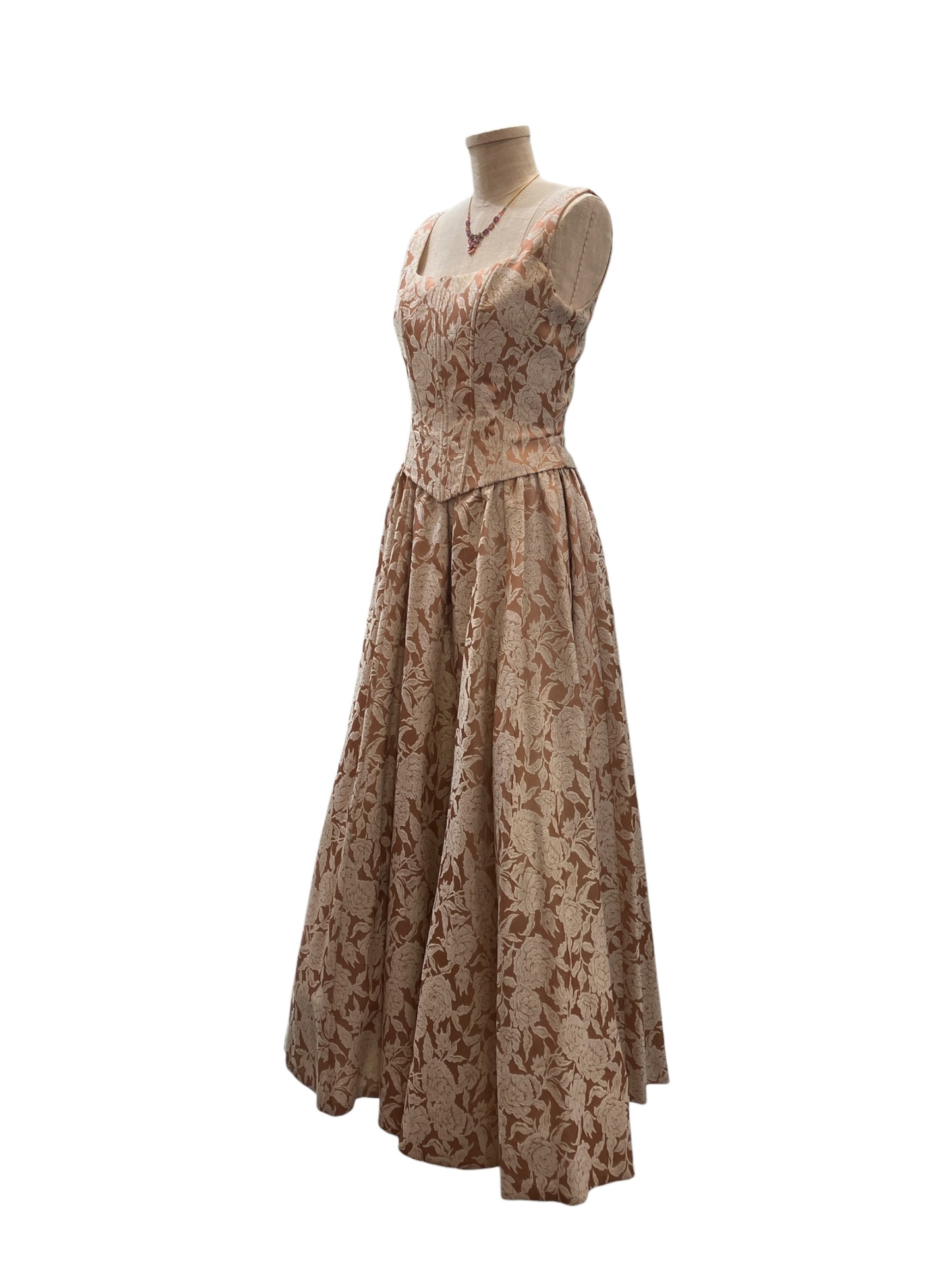 Vintage Jessica McClintock Gold Brocade Princess Gown with Boned Bodice and Full Skirt Built in Crinoline