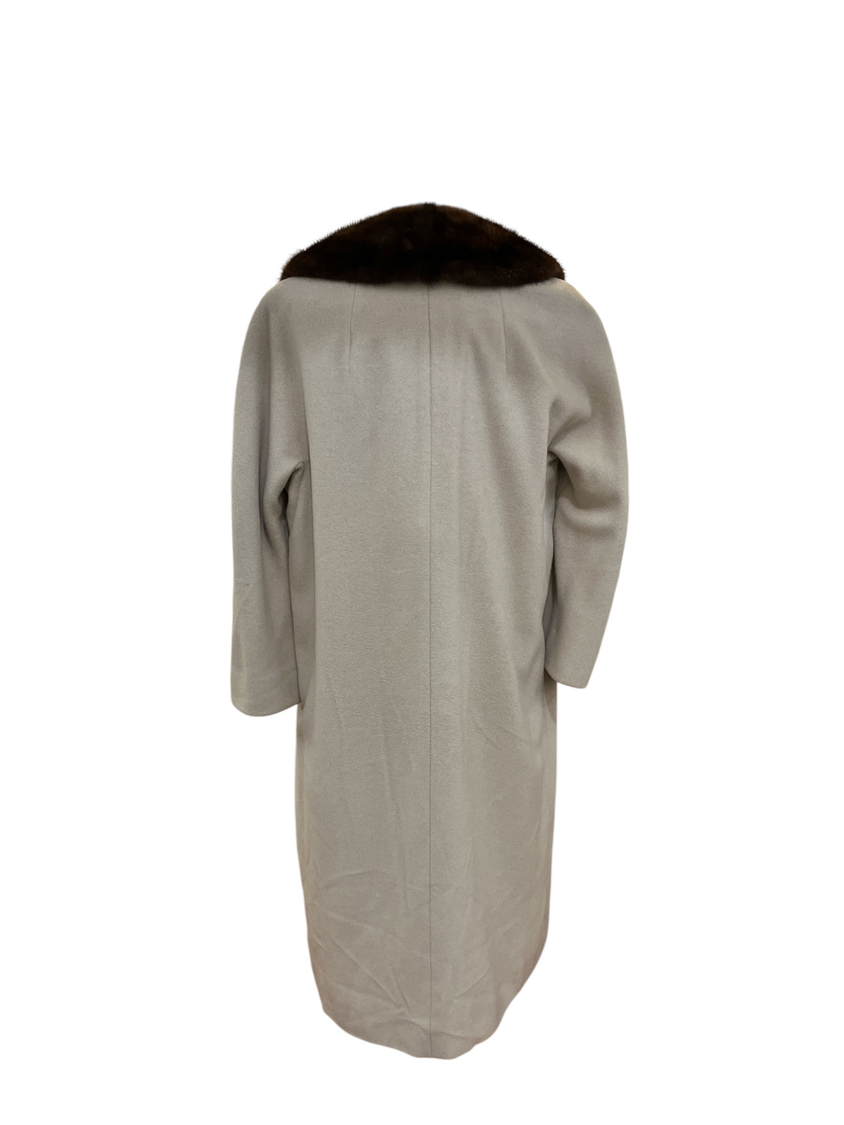 Vintage 1960s Union Made Light Beige Open Front Cashmere Coat with Dark Brown Mink Collar