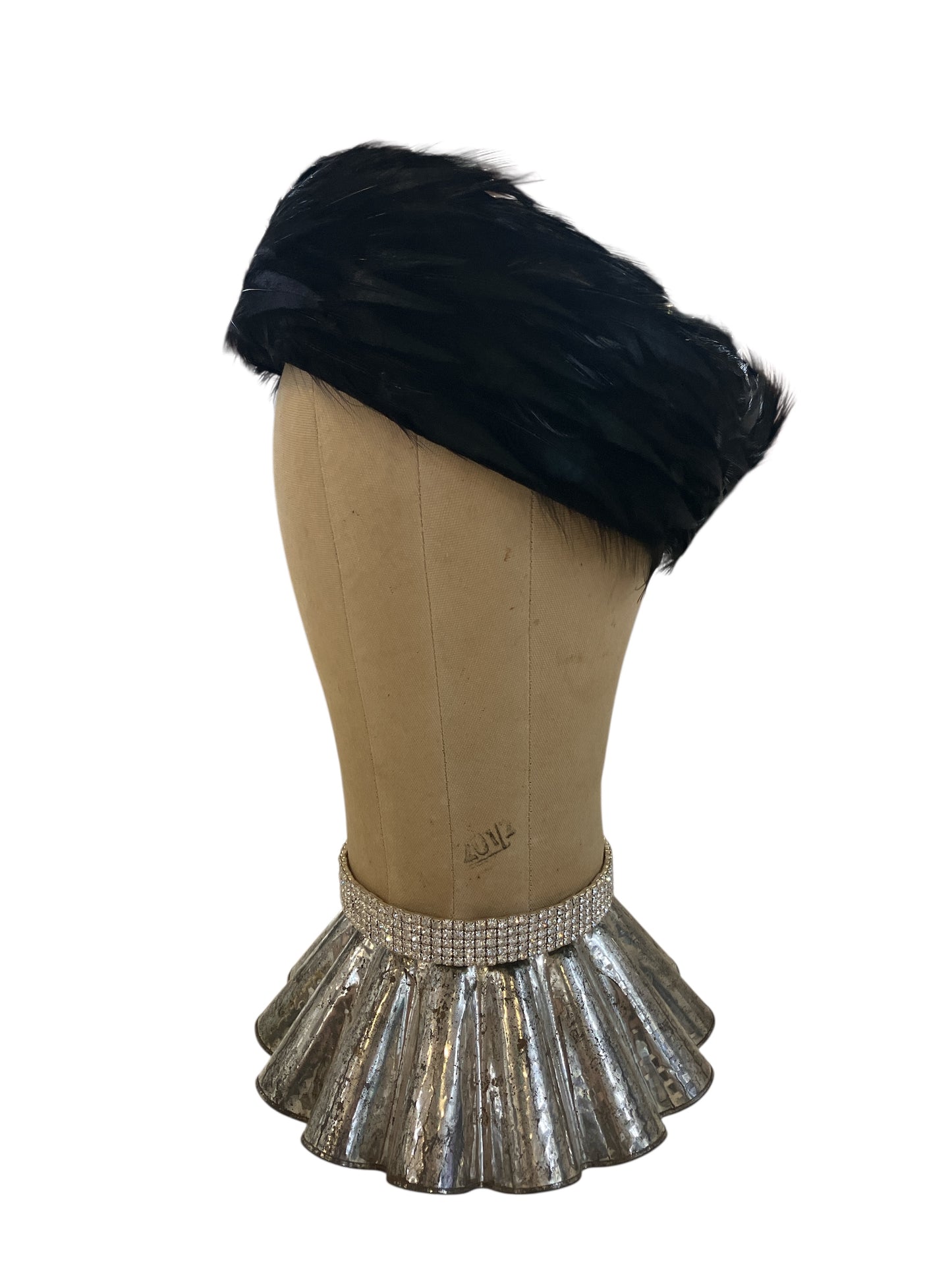 Vintage Chappells of Syracuse Black Feather Hat with Velvet