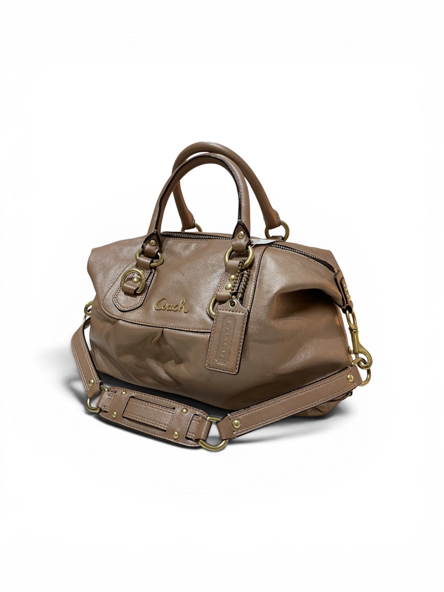 Vintage COACH Ashley Leather Satchel Shimmery Taupe Light Brown Bag Convertible