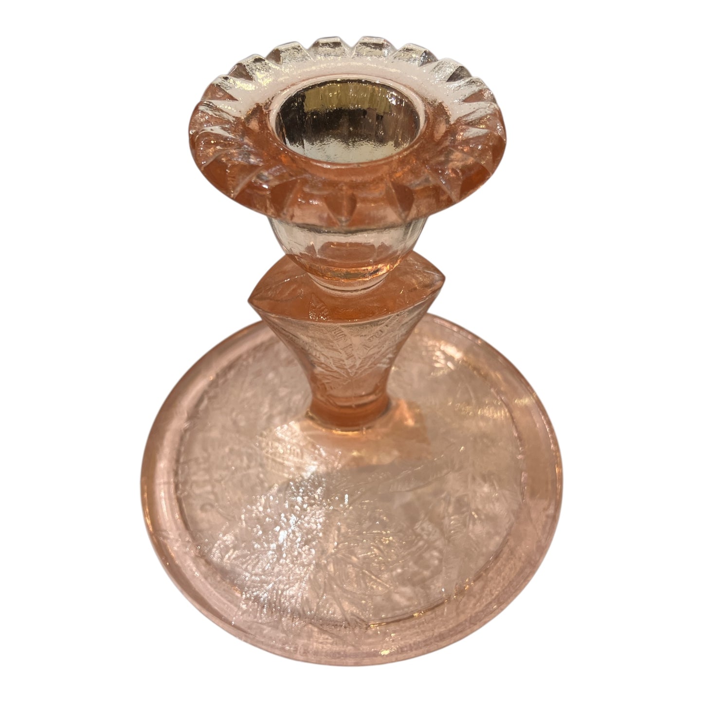 Vintage Pink Depression Glass Jeanette Floral Candleholder Sold as Set of Two