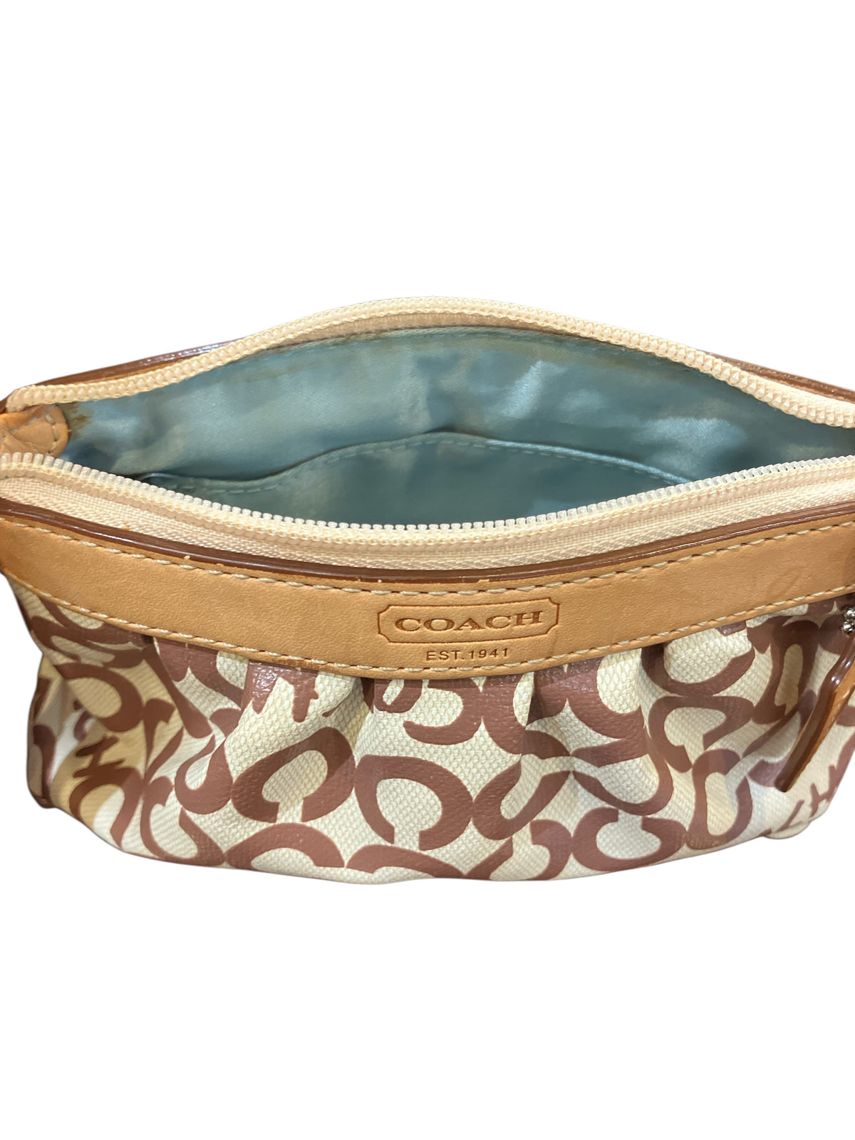 Vintage Coach Mini Wristlet Coated Canvas Leather Trim
