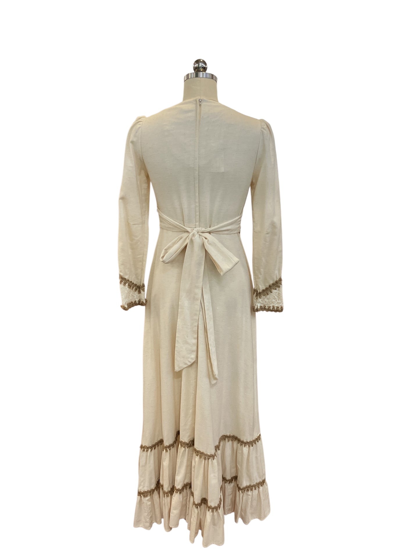 Vintage Gunne Sax by Jessica Gold Label Muslin Renaissance Style Dress with Jute Trim Natural Unbleached Cotton Boho Wedding Dress Size 11
