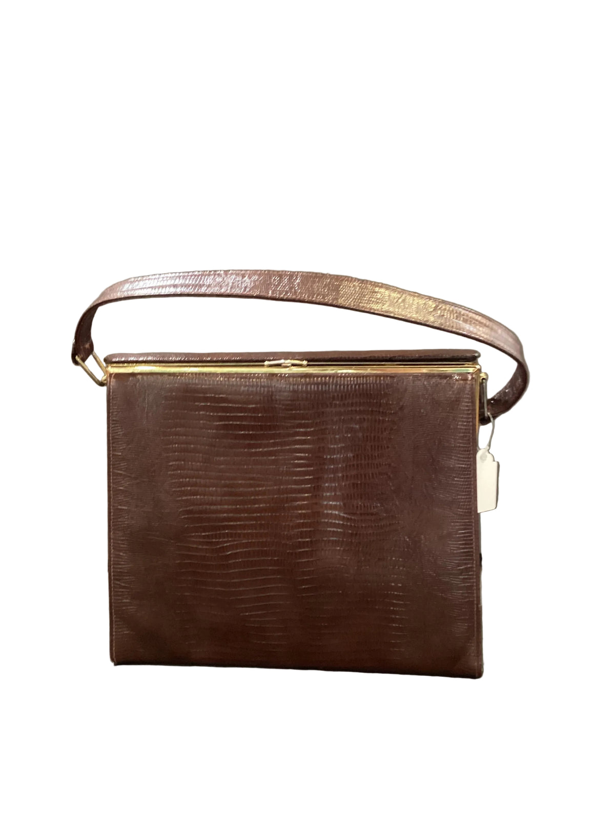 Vintage Elite Handbags Label Chocolate Brown Leather Reptile Skin Print Medium Purse