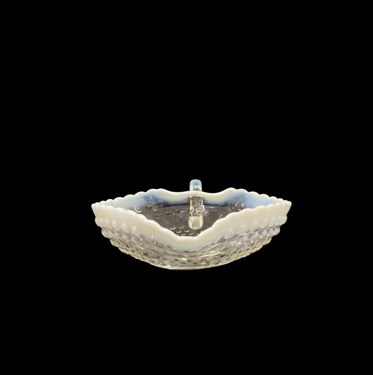 Vintage Fenton Silver Crest Opalescent Clear White Hobnail Heart Shaped Bowl with Handle (1pc)