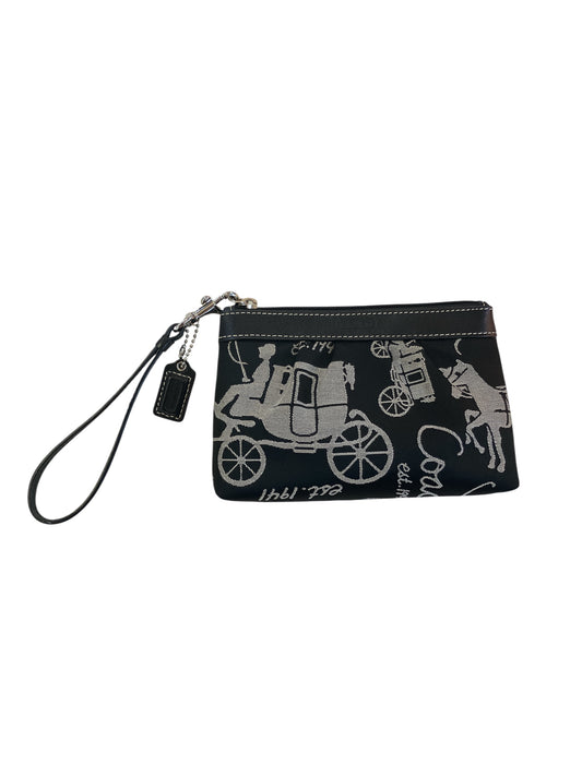 Vintage COACH Mini Wristlet Black Canvas Horse and Carriage Pattern Leather Trim Lavender Lining