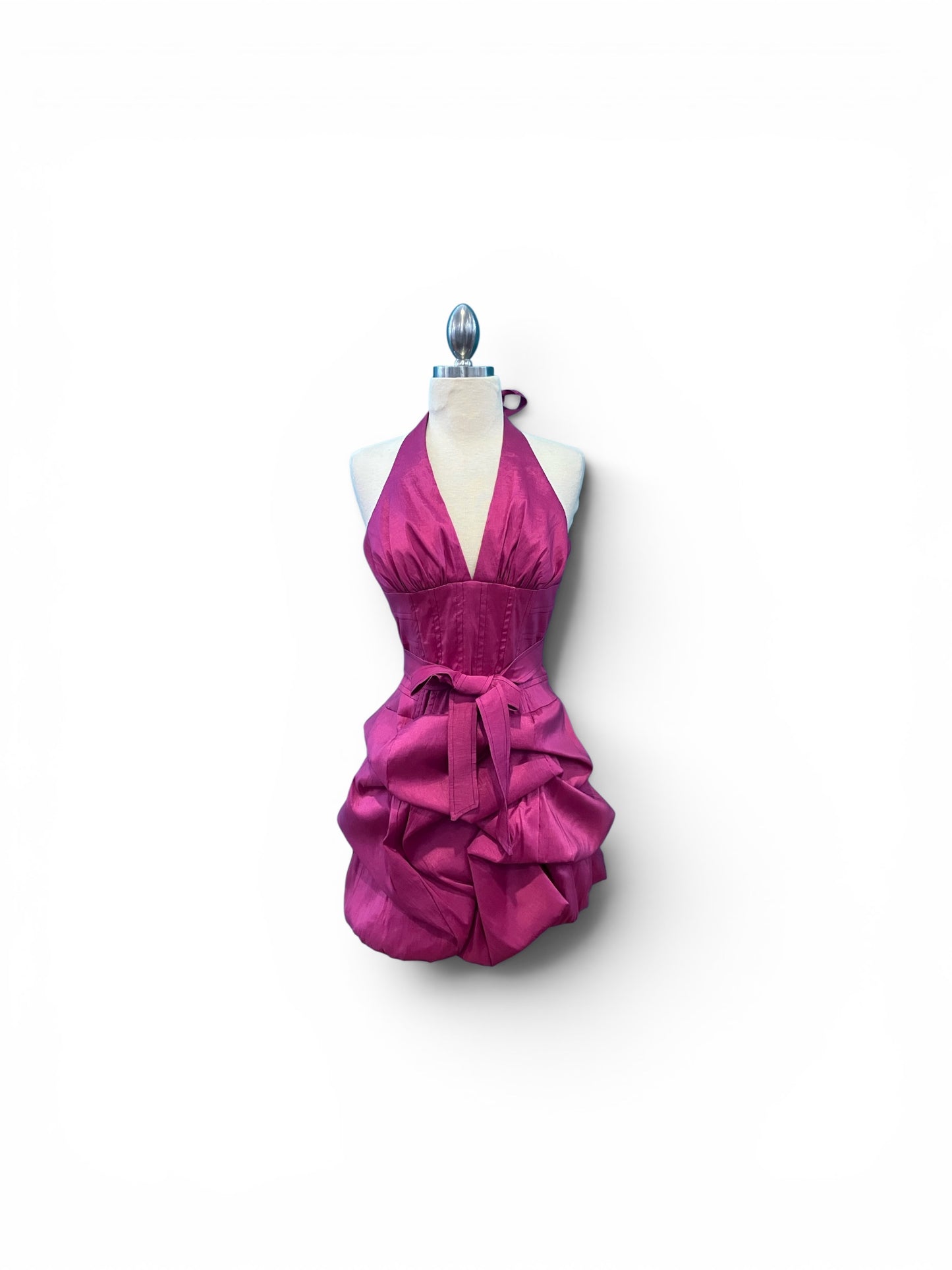 Vintage Deadstock Jessica McClintock Short Halter Bustle Skirt Cocktail Dress with Boning Available in White and Magenta