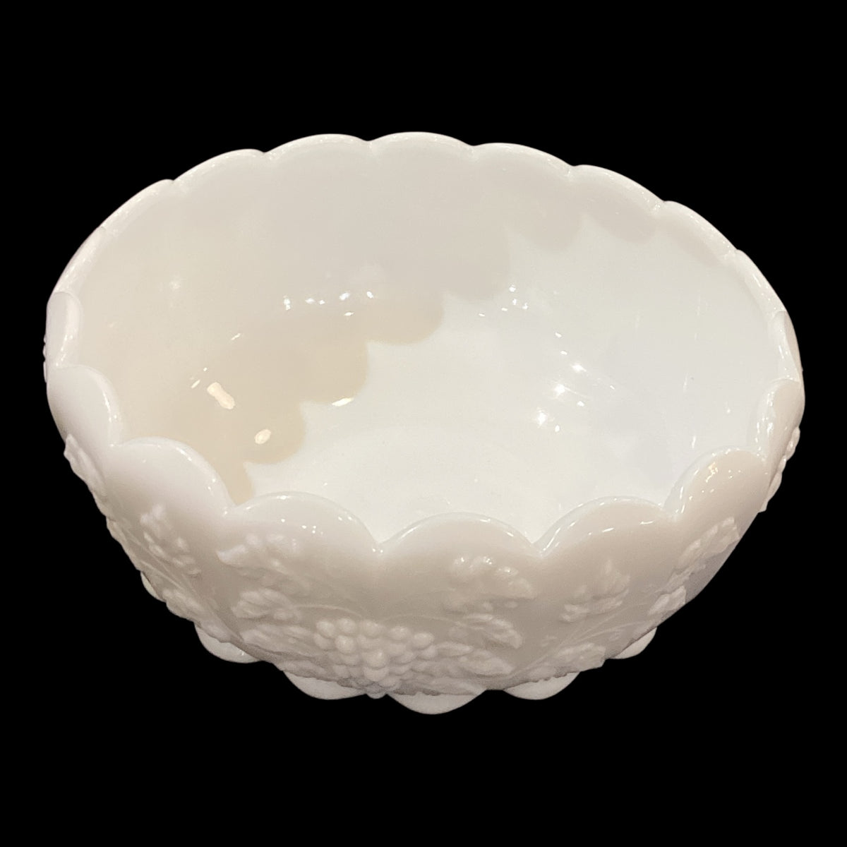 Vintage Milk Glass Large Bowl with Grape Pattern White Serving Dish (1pc)