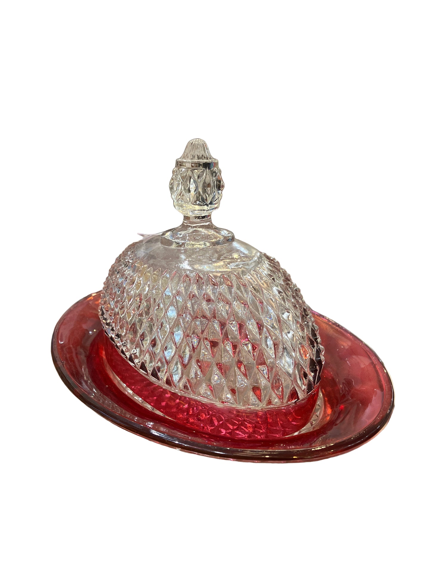 Vintage Indiana Glass Co. Diamond Point Butter Dish w/ Lid