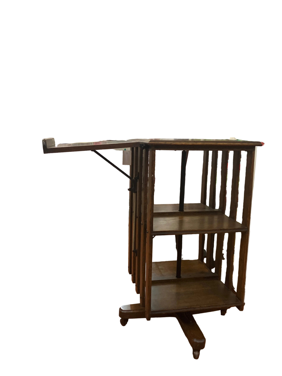 Antique Victorian Rotating Book Case with Fold Out Desk Shelf Solid Wood Freshly Cleaned and Conditioned