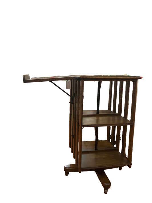 Antique Victorian Rotating Book Case with Fold Out Desk Shelf Solid Wood Freshly Cleaned and Conditioned