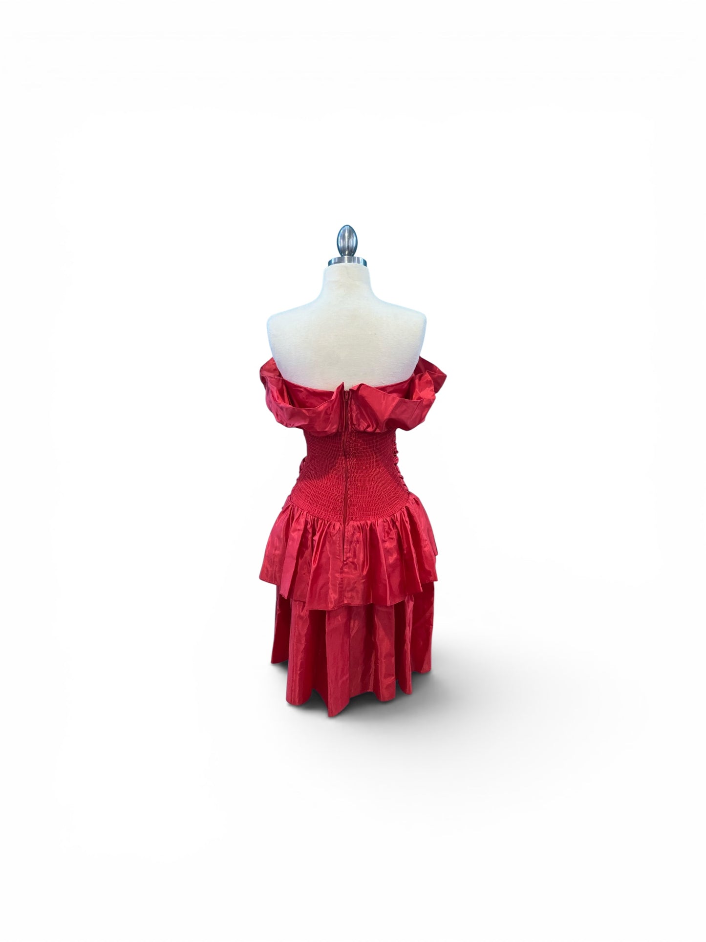 red strapless ruffle dress Vintage 1980s “TAMARAS” Red Strapless Smocked Waist Ruffle Dress – Amorin  Vintage