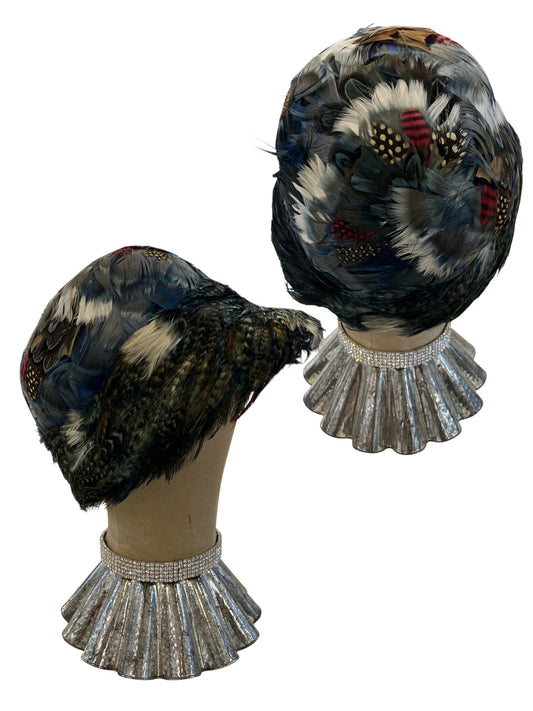 Vintage 1950s/1960s Union Made Feather Hat Dyed Blue
