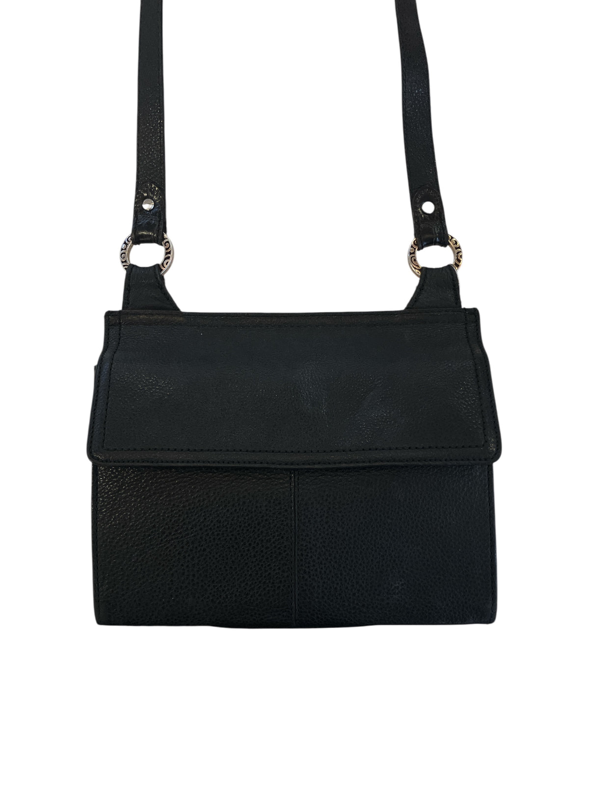 Vintage Brighton Crossbody Multi Compartment Solid Black Pebble Leather Beige Brown Black Printed Lining