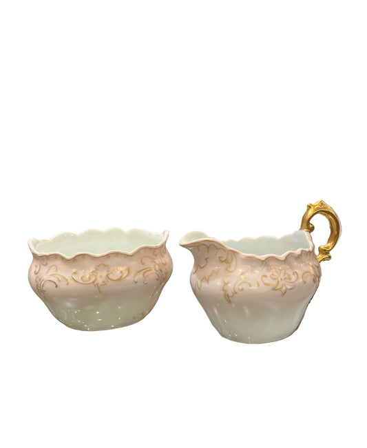 Vintage Pink/Gold Porcelain Cream and Sugar Set