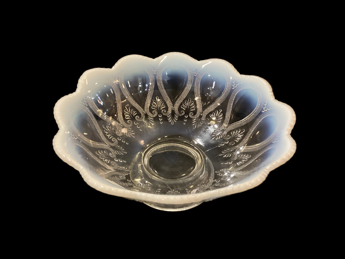 Rare Vintage White Opalescent Clear Ombré Bowl Set of 5 (Includes 1pc Large and 4pc Small Berry Bowls)