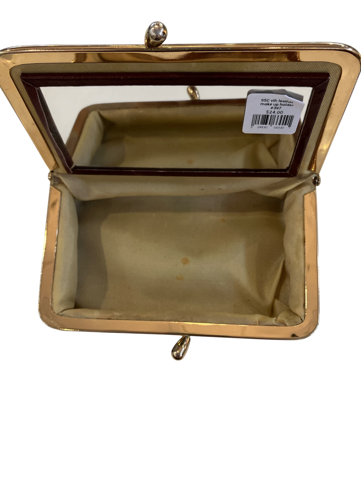 Vintage Red Leather Kisslock Makeup Holder with Mirror