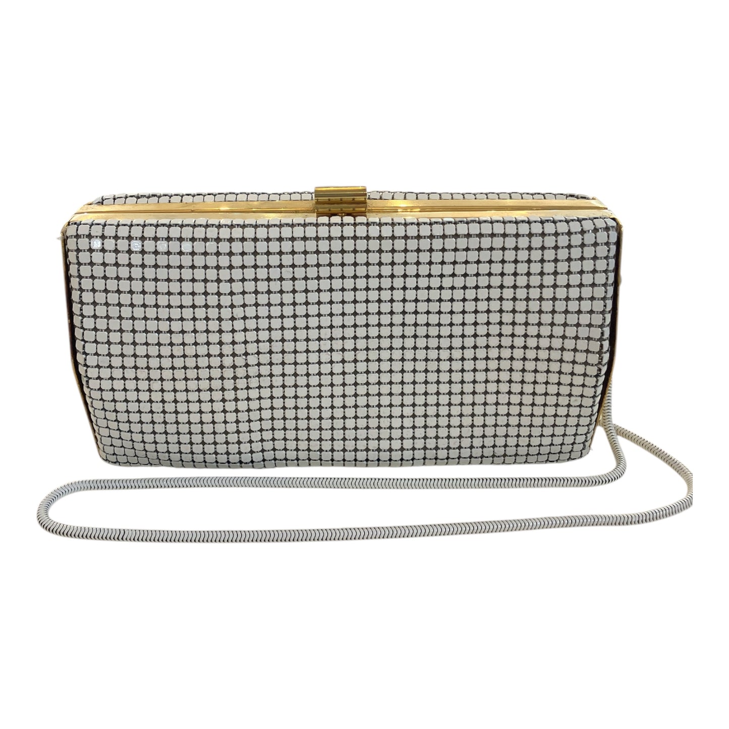 Vintage White Metal Mesh Bag With Detachable Long Chain Strap