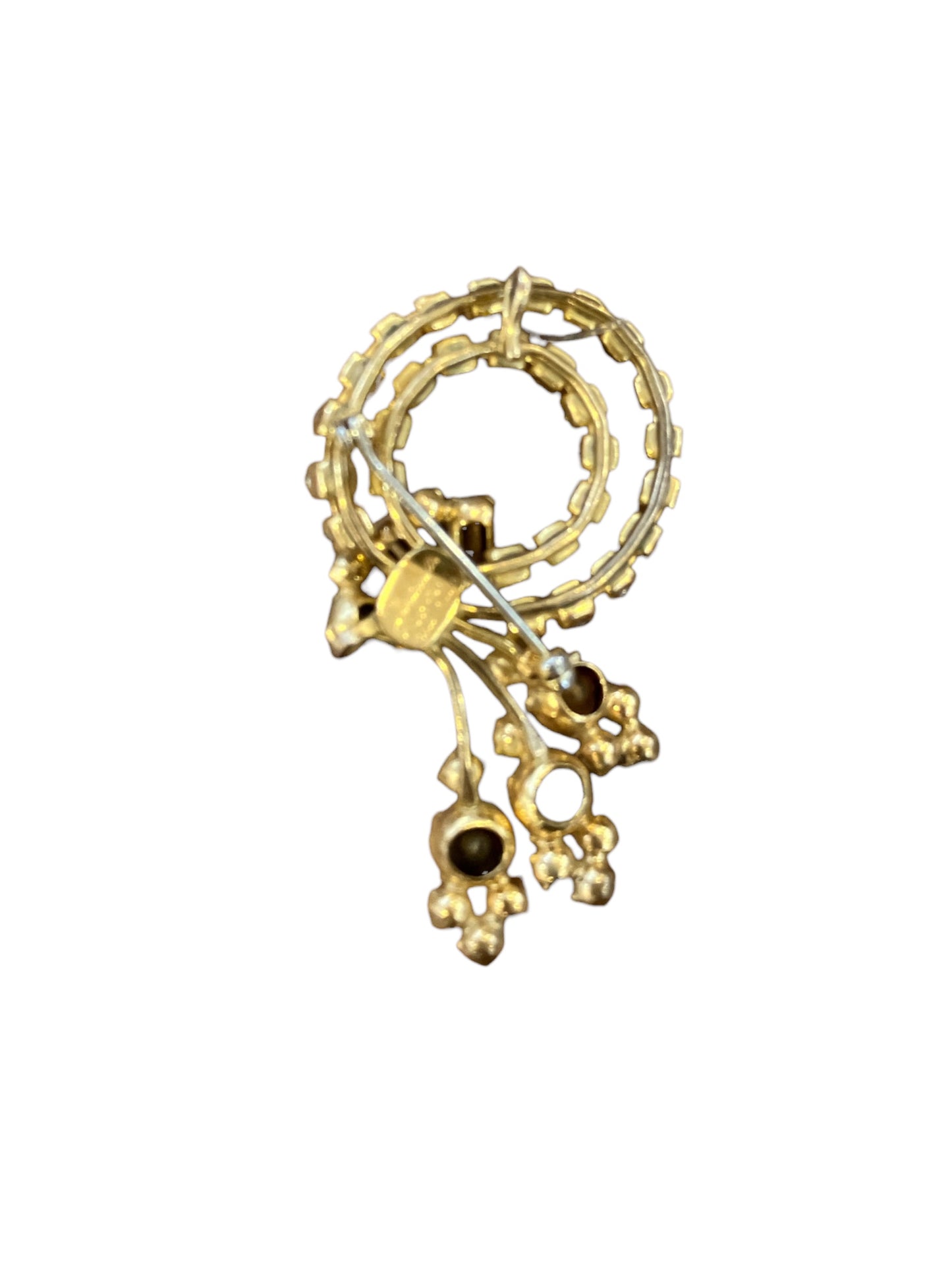 Vintage Mark Antoinette Gold Filled Crystal Brooch / Pendant with Clear and Red Stones