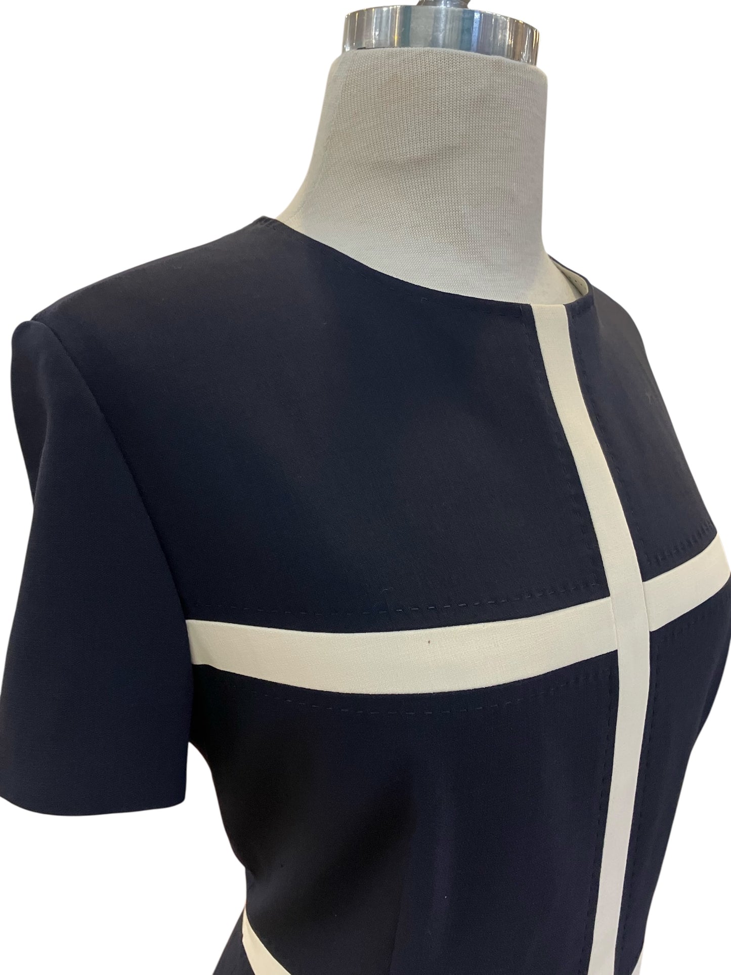 Designer ESCADA Authentic Navy with Ivory European Size 42 Dress