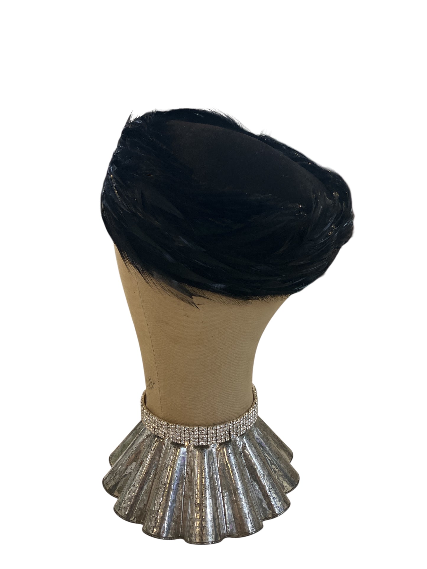 Vintage Chappells of Syracuse Black Feather Hat with Velvet
