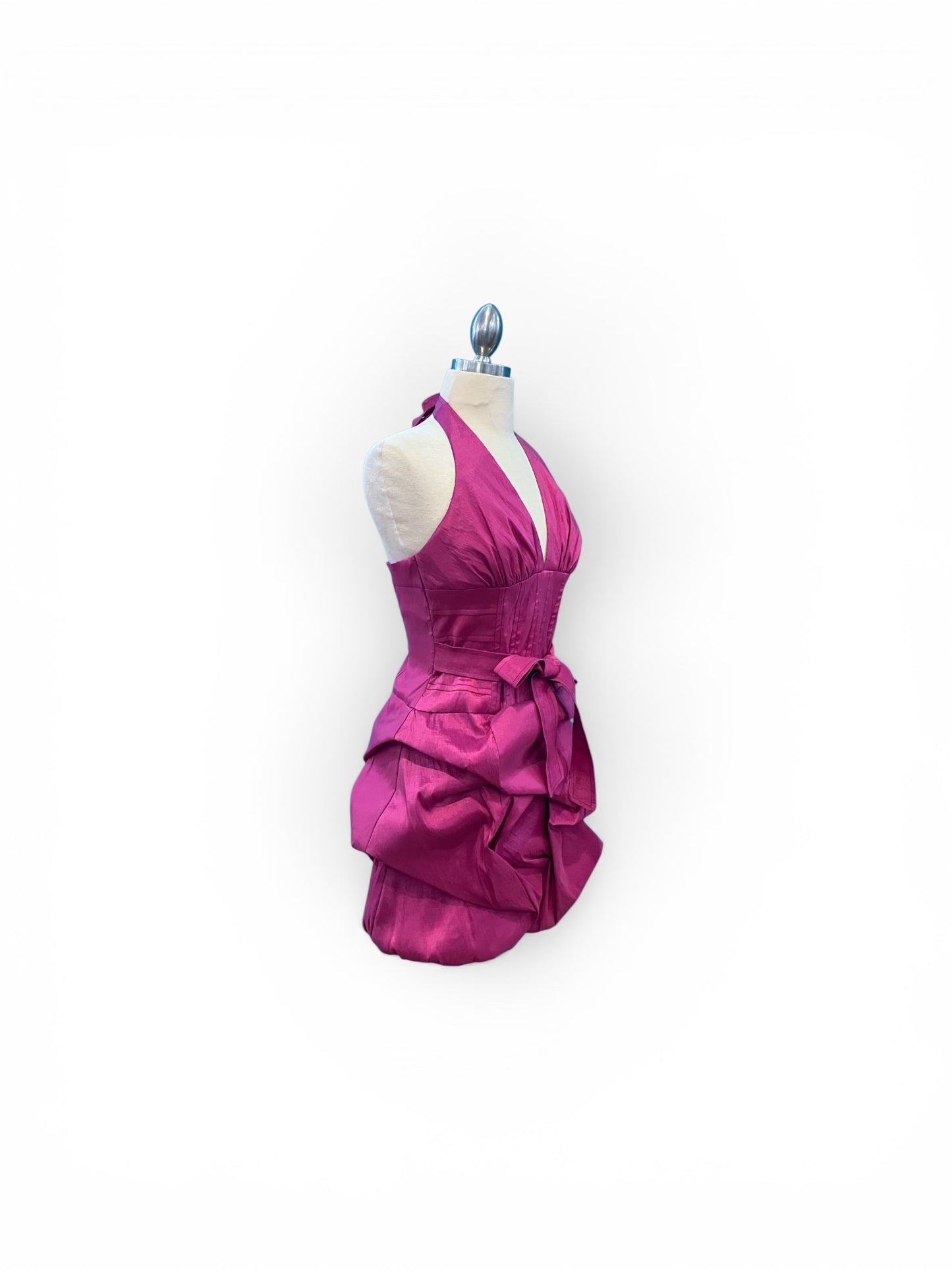 Vintage Deadstock Jessica McClintock Short Halter Bustle Skirt Cocktail Dress with Boning Available in White and Magenta