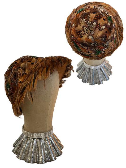 Vintage 1950s 1960s Feather Hat Multicolor
