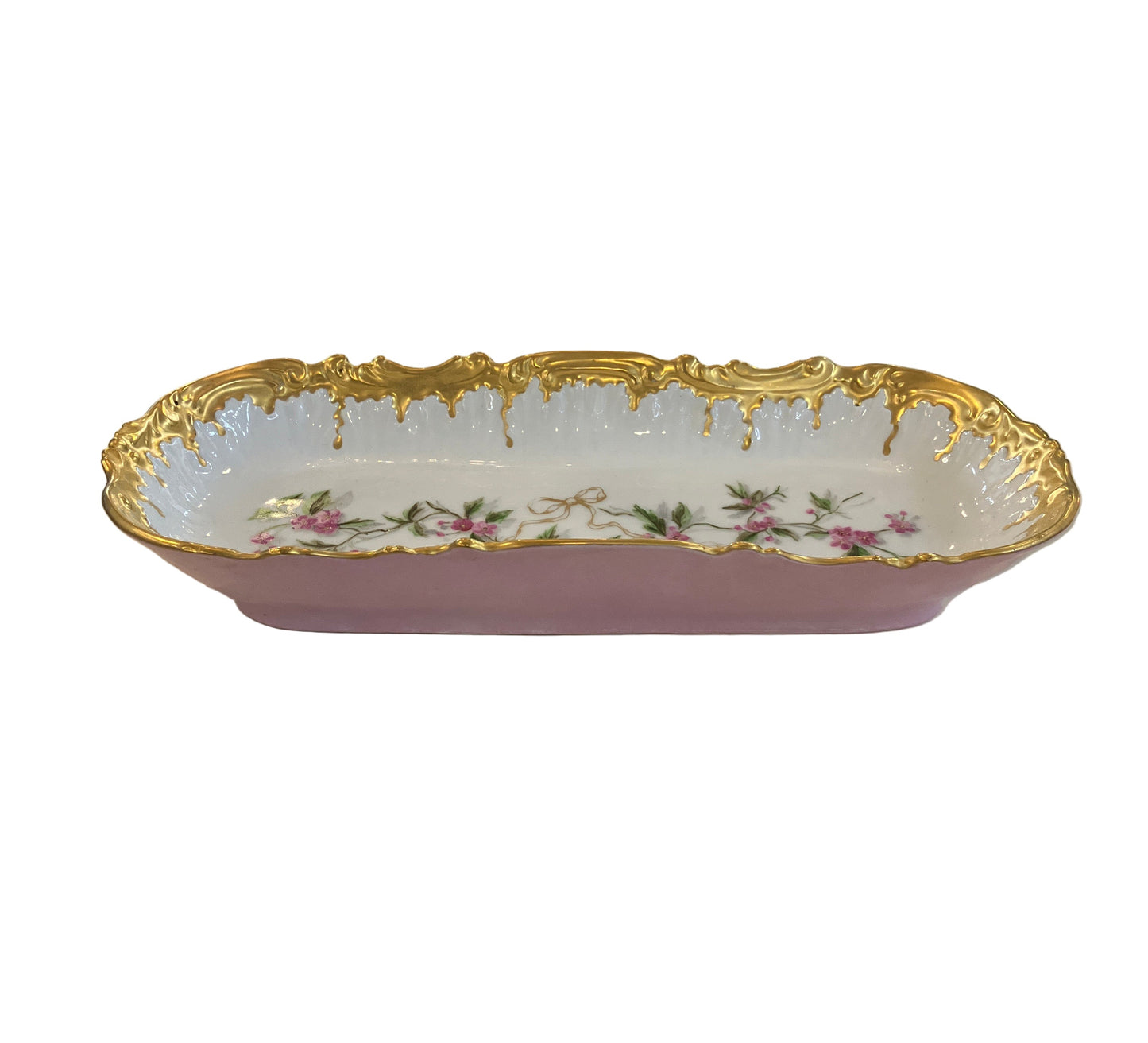 Vintage Limoges France Hand-Painted Pink Oval Dish