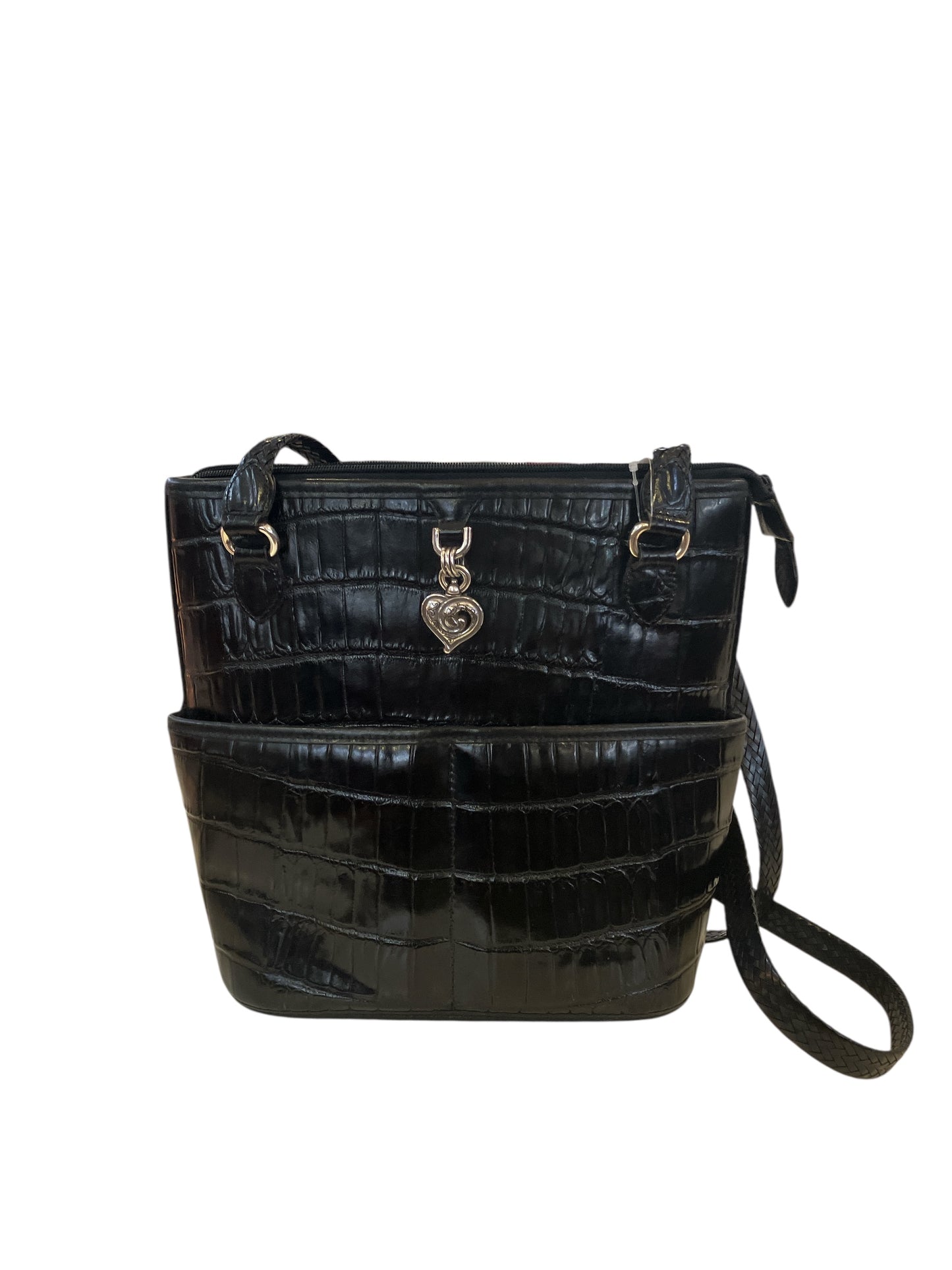 Vintage Black Brighton Croc Embossed Multi Compartment Bag