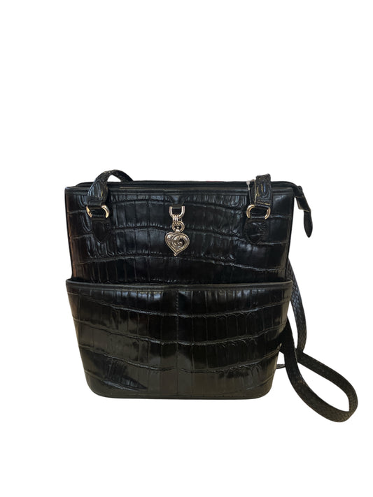 Vintage Black Brighton Croc Embossed Multi Compartment Bag