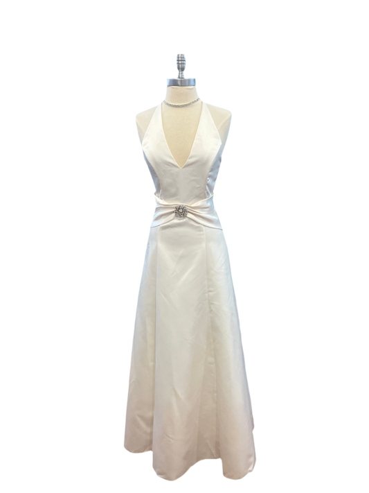 Jessica McClintock for Gunne Sax White V Neck Gown with Rhinestone Detail