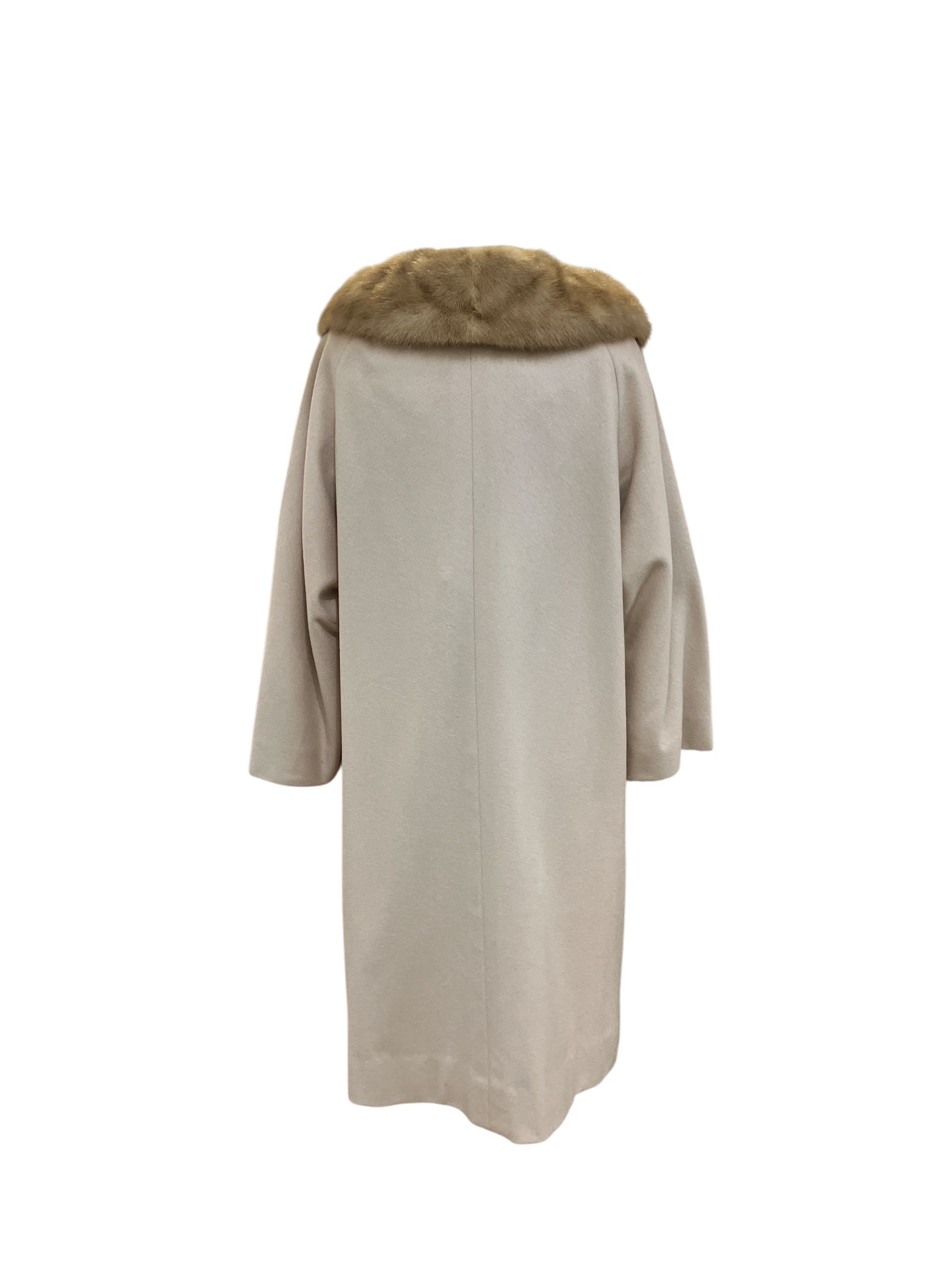 Vintage 1960s Buffums of California by The Pearsalls Beige Wool or Cashmere Coat with Removable Mink Collar Double Pocket Illusion Detail