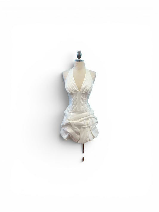 Vintage Deadstock Jessica McClintock Short Halter Bustle Skirt Cocktail Dress with Boning Available in White and Magenta