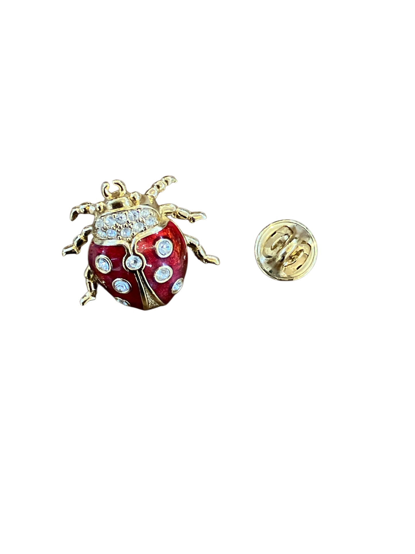 Vintage Christian Dior Gold Tone Crystal Ladybug Pin Made in Germany