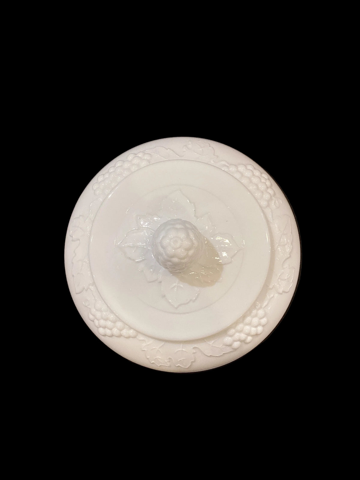 Vintage White Milk Glass Tall Footed Candy Dish Grape Pattern with Lid (1pc, Lid & Base)