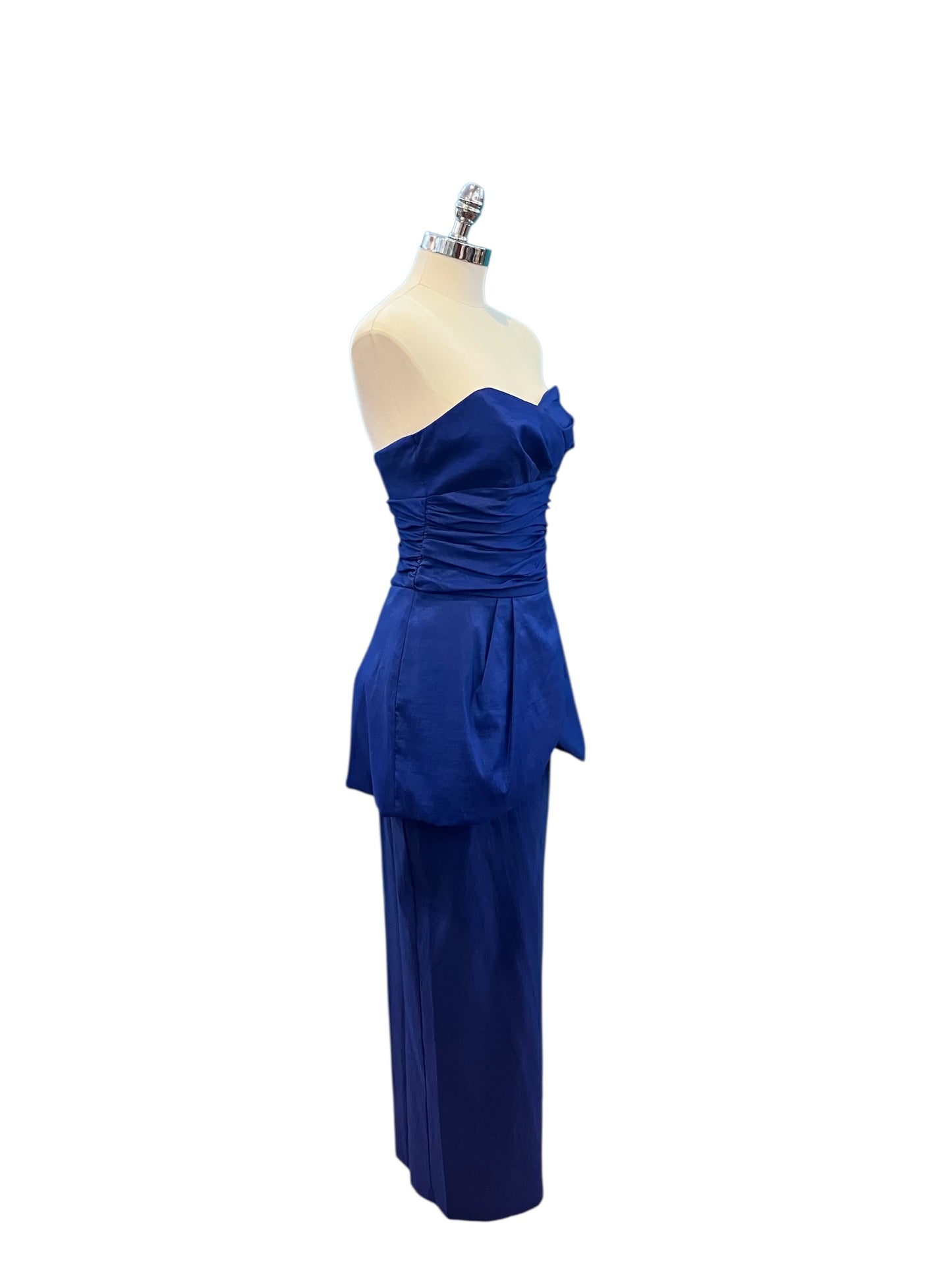Vintage Jessica McClintock Royal Blue Peplum Gown Sweetheart Neckline New With Tags (Deadstock)