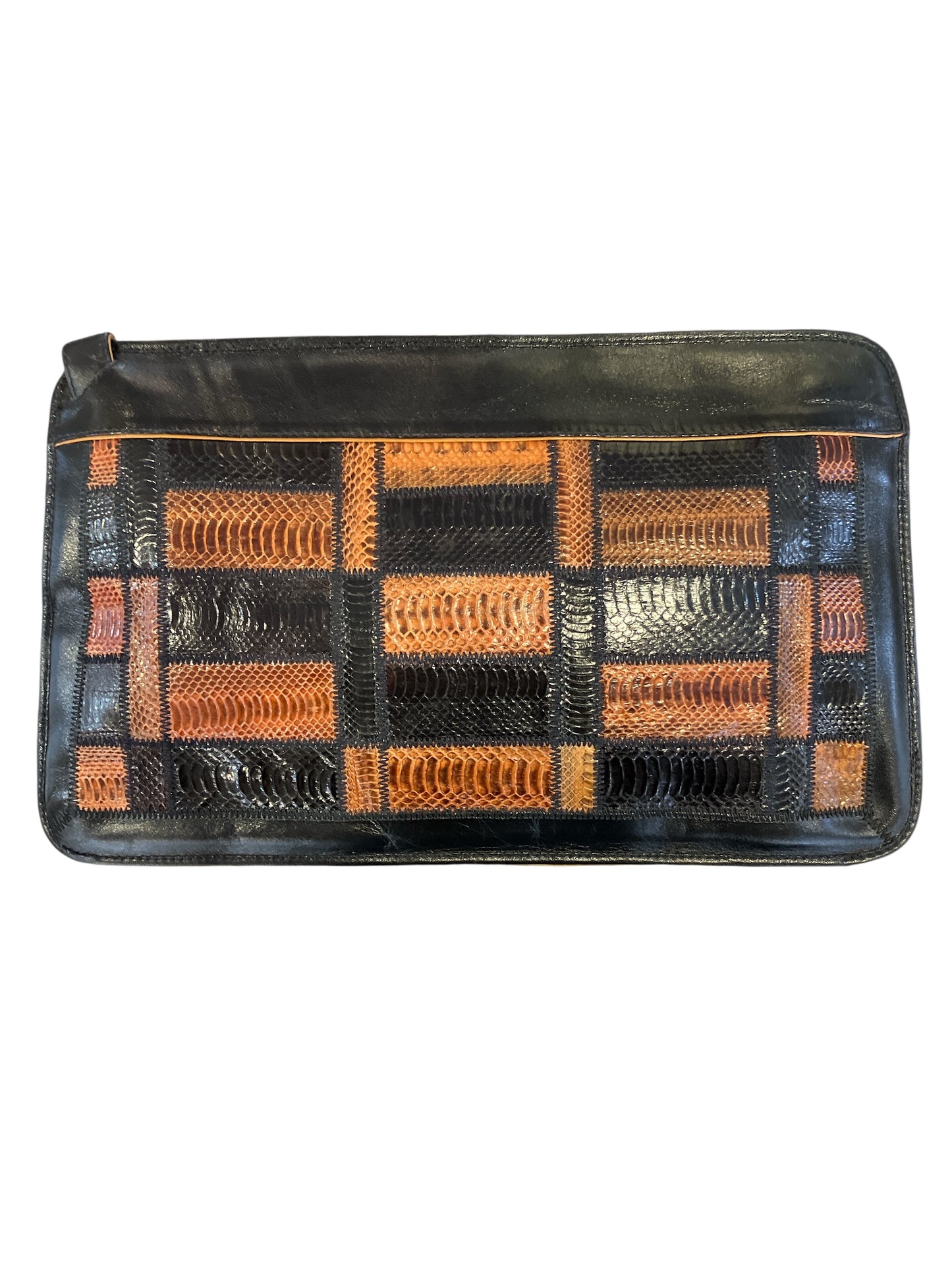 Vintage Genuine Snake Skin Patchwork Leather Clutch