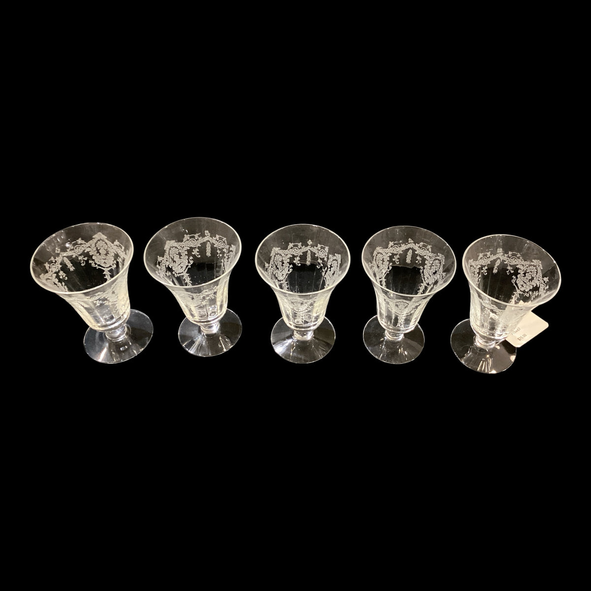 Vintage Etched Clear Glass Small Port Goblets Rare Pattern Set of 5 Sold Together (5pc)