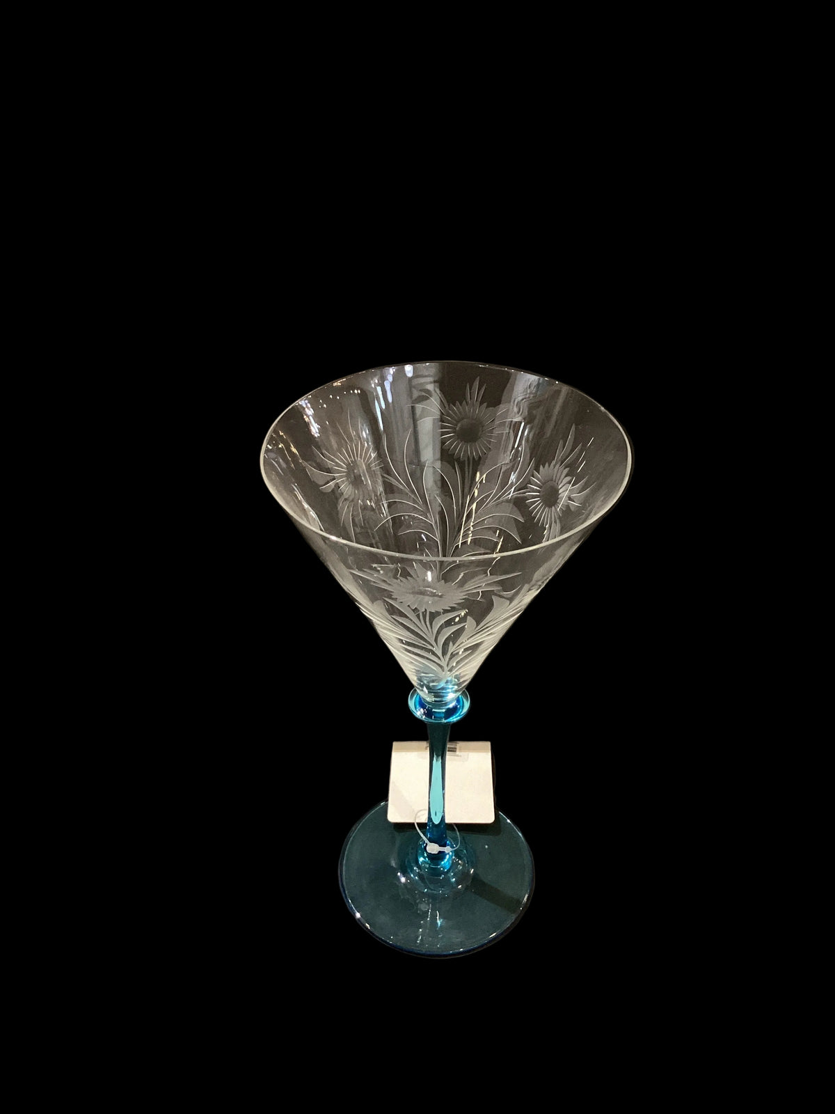 Vintage Cut Flower Turquoise Stem Wine Cocktail Glass Goblet (1pc, 4 available)