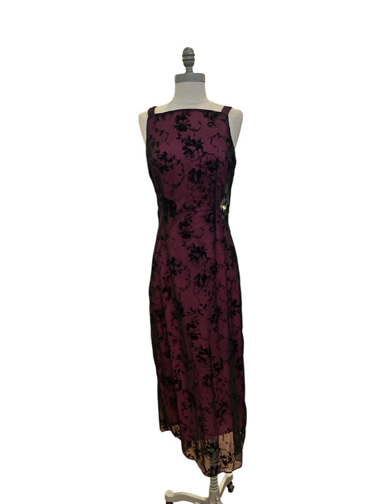 Vintage 1990s Helene Blake Hot Pink and Black Sheer Overlay Fitted Dress