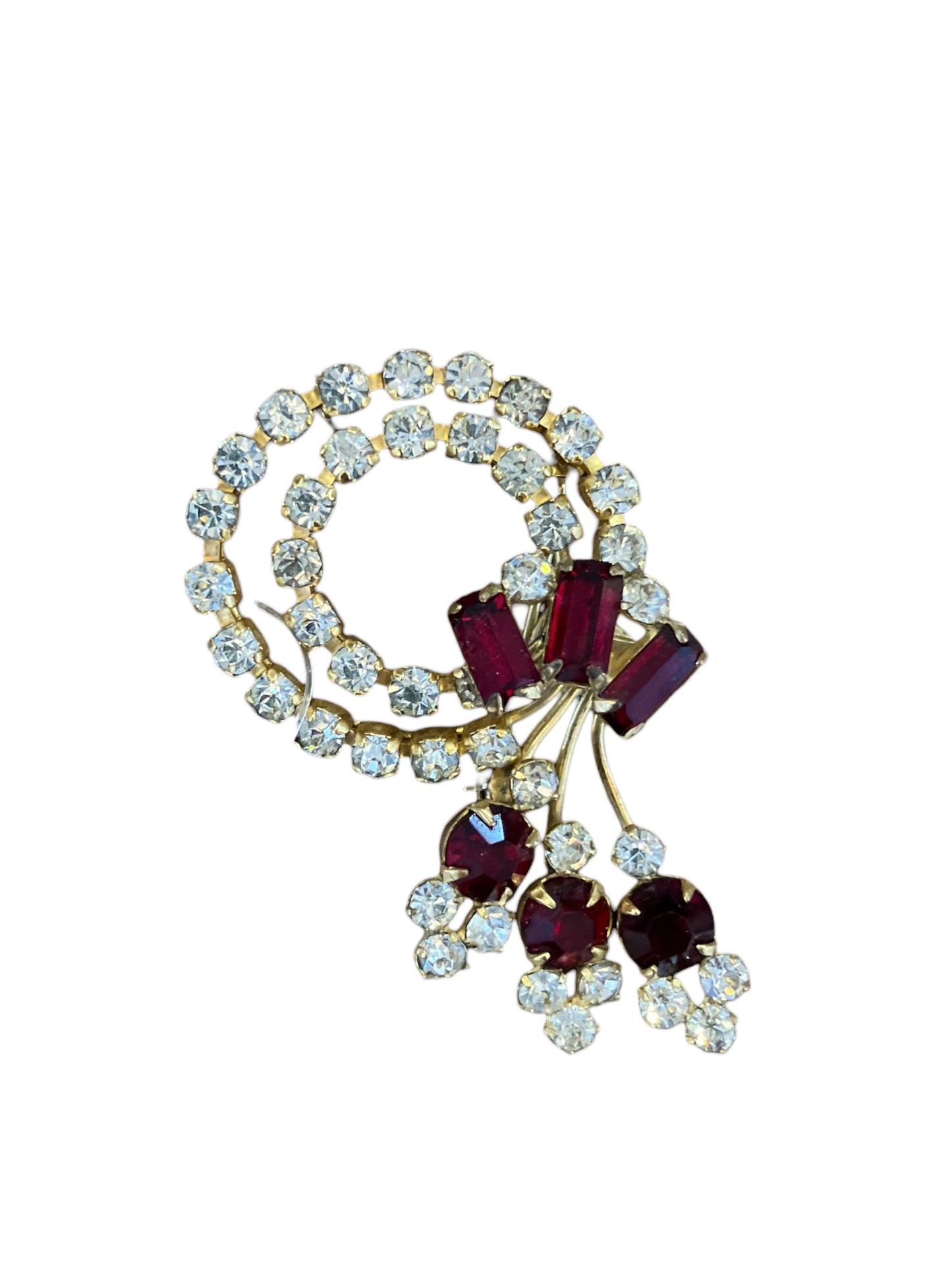 Vintage Mark Antoinette Gold Filled Crystal Brooch / Pendant with Clear and Red Stones