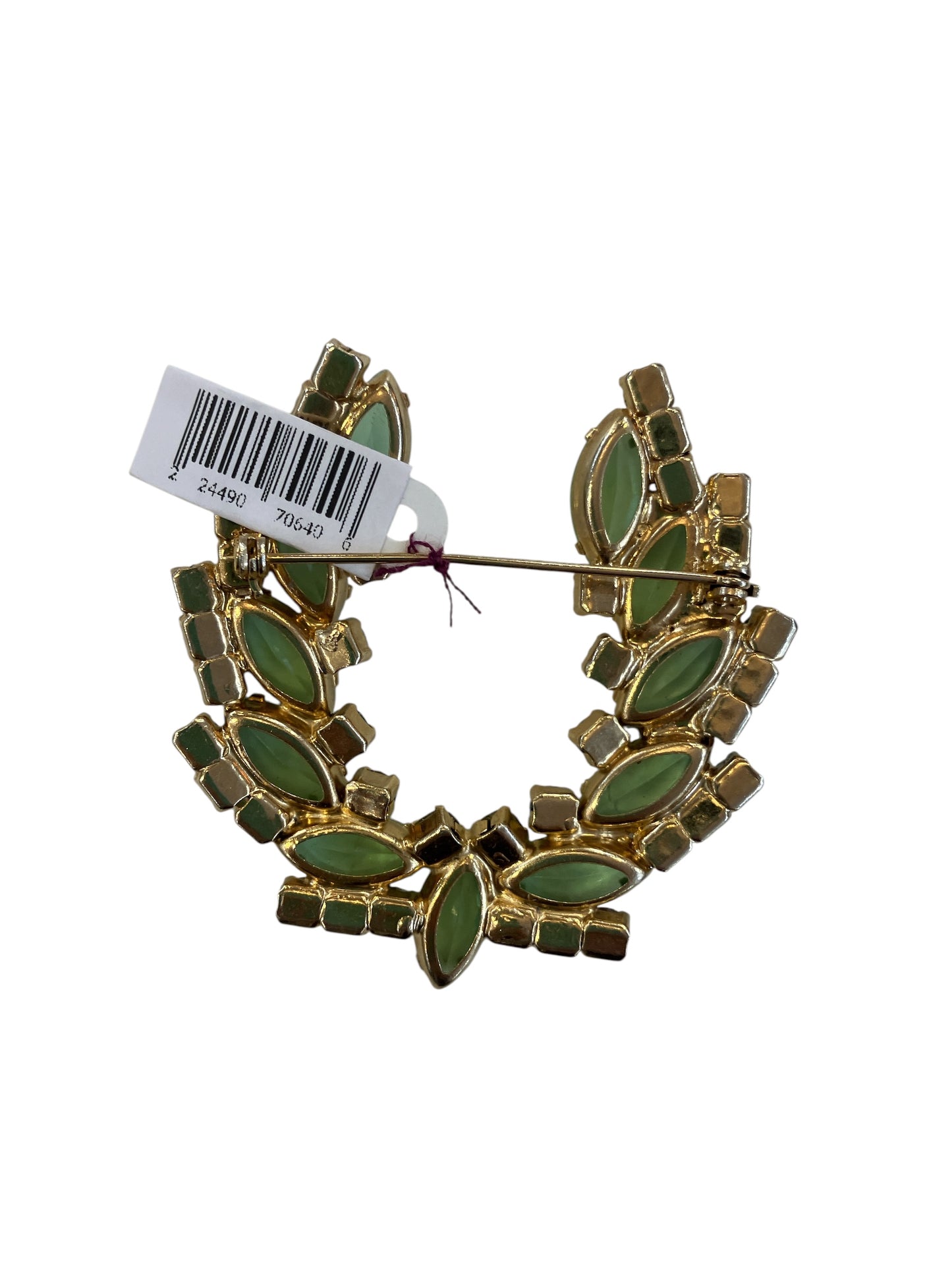Vintage Juliana Pin Lime Green Horseshoe Shape with Light Green Pale Iridescent Stones Costume Jewelry Handmade