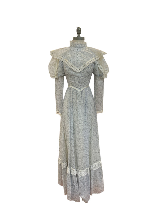 Rare Vintage Gunne Sax by Jessica Puffed Sleeves Victorian High Collar Lace Yoke Prairie Dress Size 5