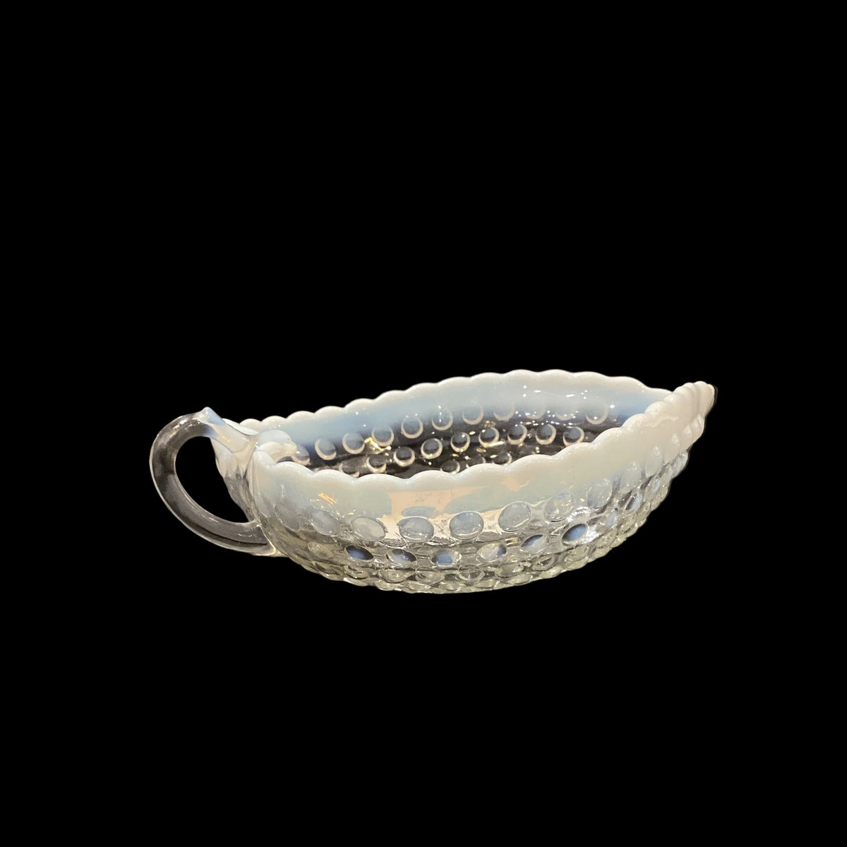 Vintage Fenton Silver Crest Opalescent Clear White Hobnail Heart Shaped Bowl with Handle (1pc)